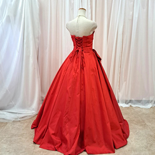 カラードレス 演奏会ドレス ロングドレス オレンジ 赤 ピンク 二次会