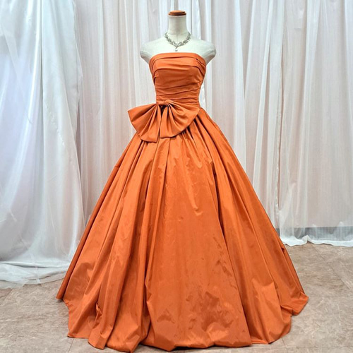 カラードレス 演奏会ドレス ロングドレス オレンジ 赤 ピンク 二次会
