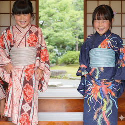 九谷焼作家が描く文様 子供浴衣・帯セット 遊泳花【KUTANI×KIMONO】 9枚目の画像