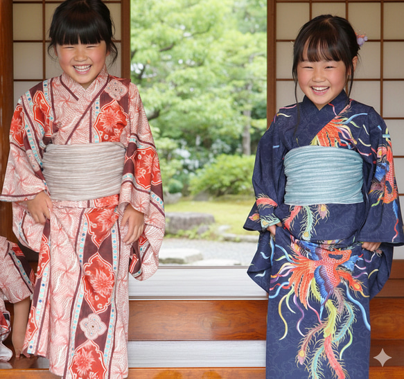 九谷焼作家が描く文様 子供浴衣・帯セット 遊泳花【KUTANI×KIMONO】 9枚目の画像