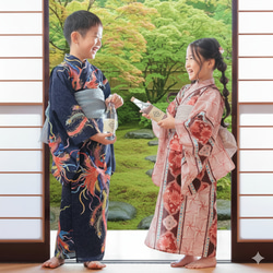 九谷焼作家が描く文様 子供浴衣・帯セット 遊泳花【KUTANI×KIMONO】 8枚目の画像