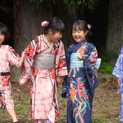 九谷焼作家が描く文様 子供浴衣・帯セット 遊泳花【KUTANI×KIMONO】 10枚目の画像