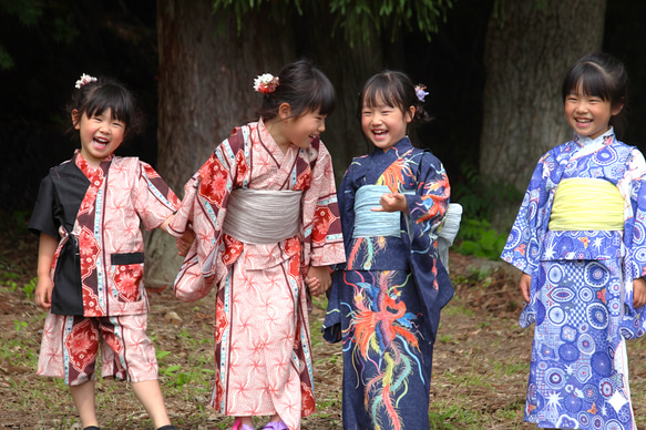 九谷焼作家が描く文様 子供浴衣・帯セット 遊泳花【KUTANI×KIMONO】 10枚目の画像