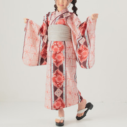 九谷焼作家が描く文様 子供浴衣・帯セット 遊泳花【KUTANI×KIMONO】 2枚目の画像