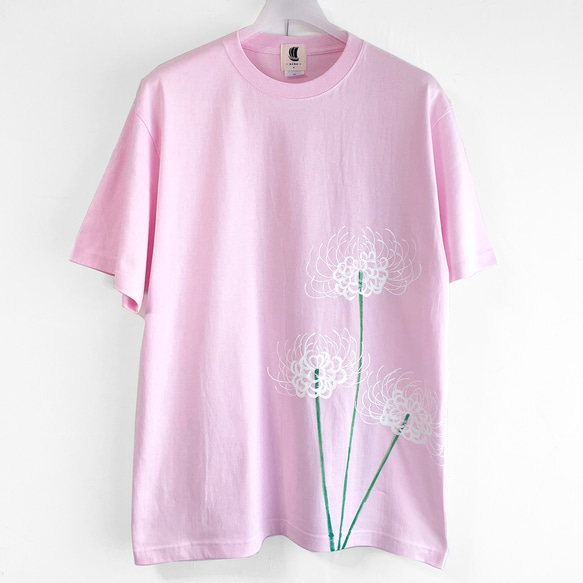 白色彼岸花柄Tシャツ３点セット ピンク セミオーダー 1枚目の画像