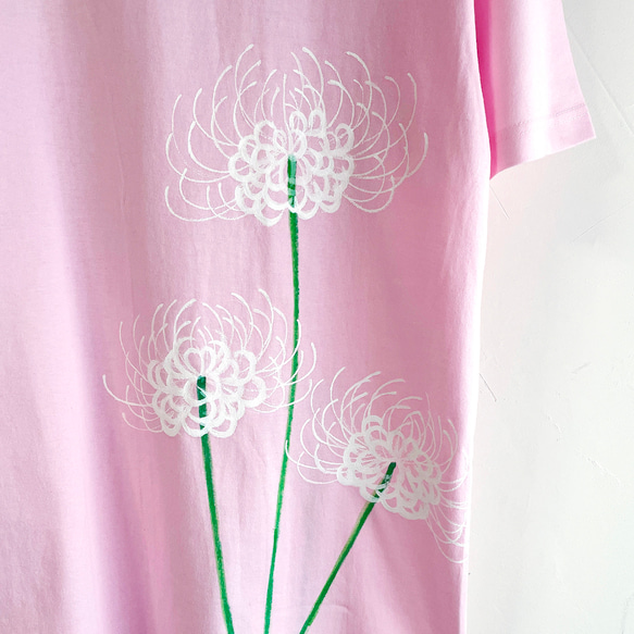 白色彼岸花柄Tシャツ３点セット ピンク セミオーダー 2枚目の画像