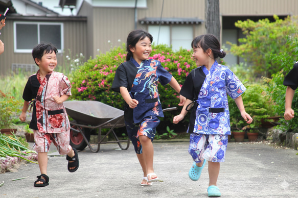 九谷焼作家が描く文様 子供甚平 夢見紋 上下2点セット【KUTANI×KIMONO】 10枚目の画像