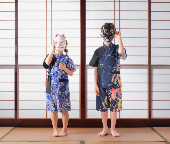 九谷焼作家が描く文様 子供甚平 夢見紋 上下2点セット【KUTANI×KIMONO】 8枚目の画像