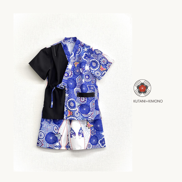 九谷焼作家が描く文様 子供甚平 夢見紋 上下2点セット【KUTANI×KIMONO】 1枚目の画像