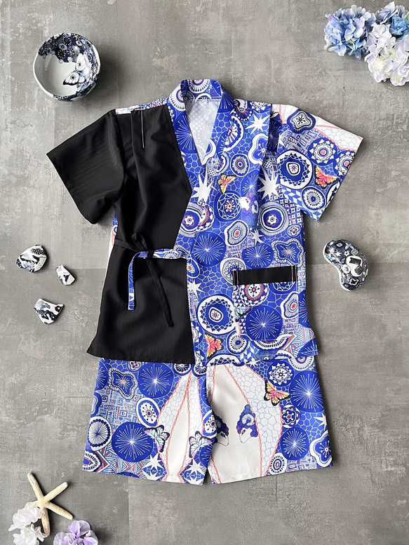 九谷焼作家が描く文様 子供甚平 夢見紋 上下2点セット【KUTANI×KIMONO】 4枚目の画像