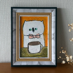 「高評価！」注目のレビュ 絵画。原画【かわいい黒猫と3つの赤いリンゴ】 絵画 アカザ麦 絵画