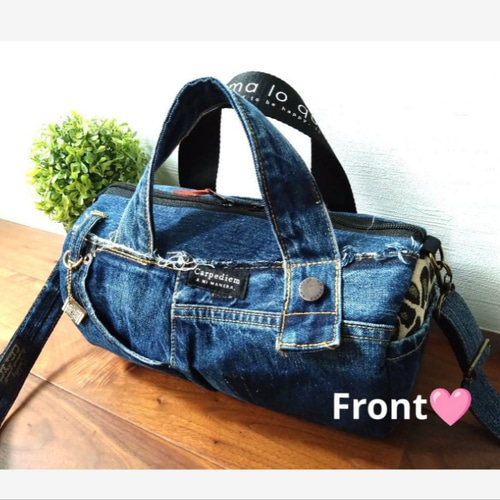 №725【DENIM❌️Leopardドラム缶型ショルダーバッグ✨️】デニム