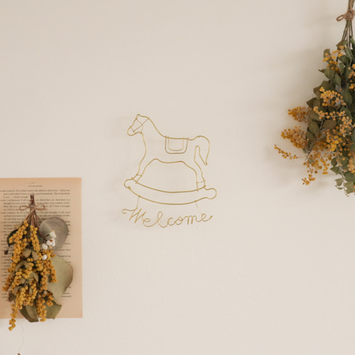 真鍮 馬 インテリア雑貨 .:* 木馬 ワイヤークラフト ワイヤーアート