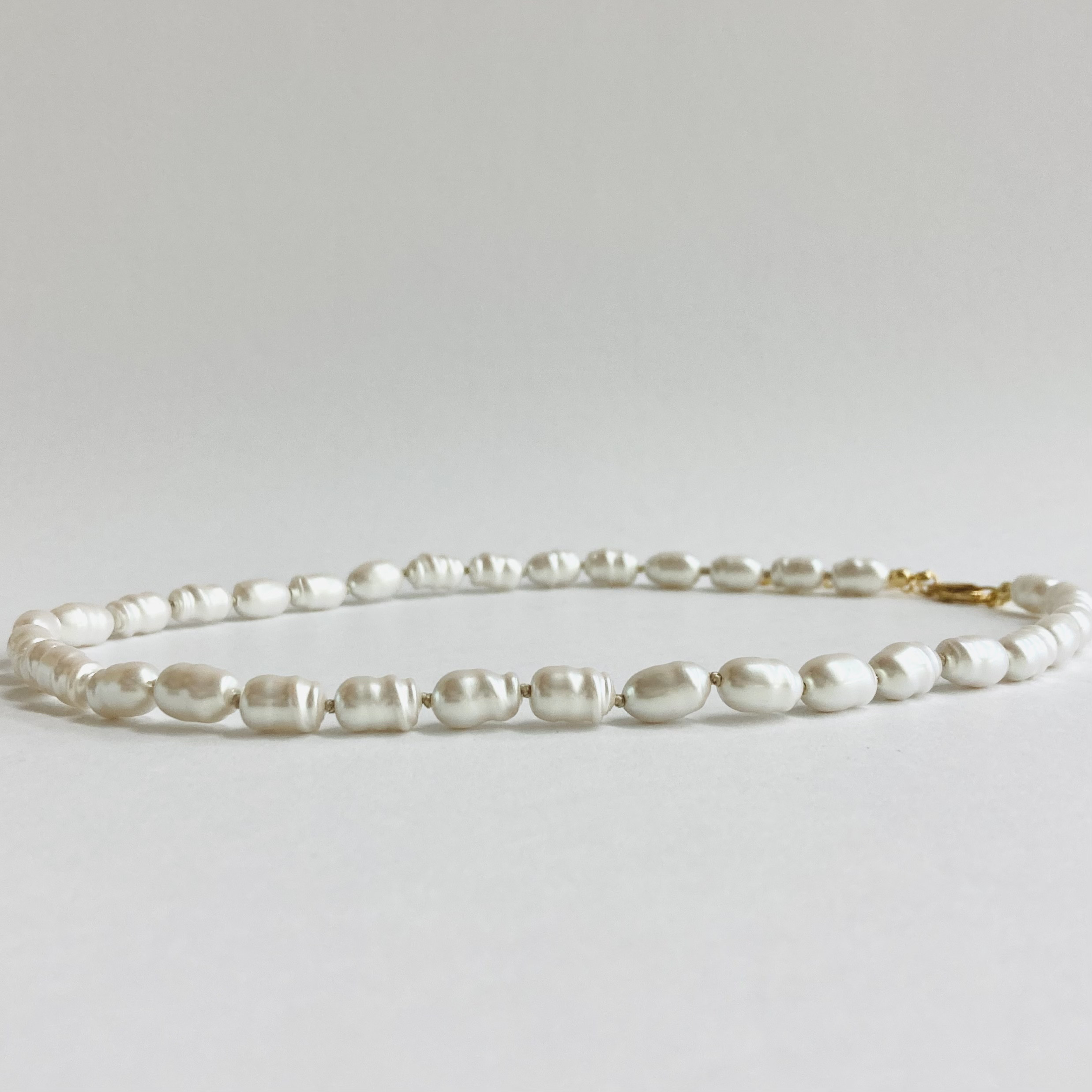 ガラスバロックパールオールノットネックレス/約6x10mm約42cm/エクリュクリーム/日本製/repair