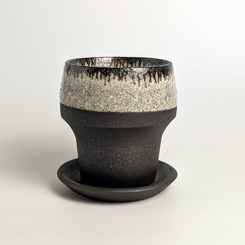 アンティーク　信楽焼 黒色陶器 葉の形の装飾 植木鉢 陶器 信楽焼【カナールロング ブラック】観葉植物 塊根植物