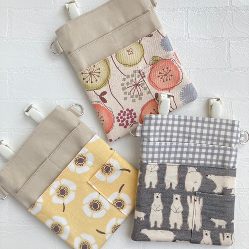 3WAYナースポーチ ナースポケット オーガナイザー 北欧風 花柄 ポーチ