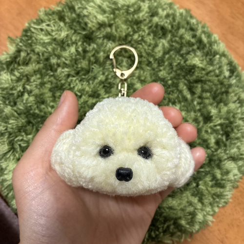 うるうるおめめのトイプードル ポンポン毛糸キーホルダー＊オフ