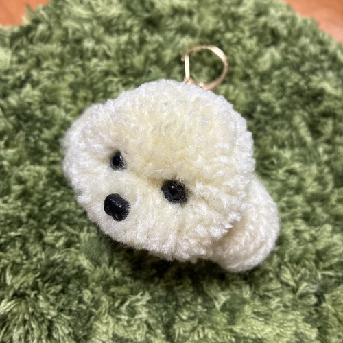 うるうるおめめのトイプードル ポンポン毛糸キーホルダー＊オフ