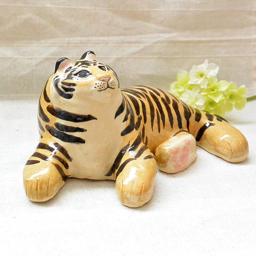 リラックス・寝そべりトラ 特大 置物 野生ネコ 大型猫科 タイガー 虎