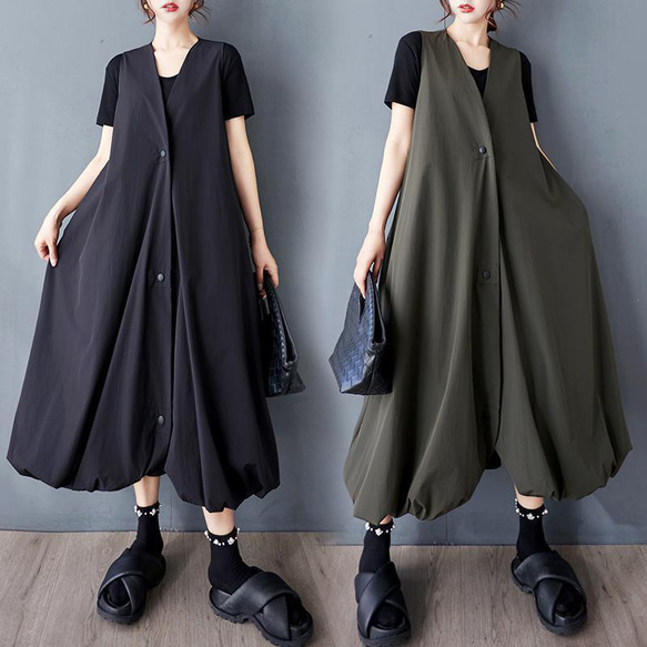 【日本製】 ラス1カーキ】大きいサイズ ロング レディース ジレ ベスト トップス