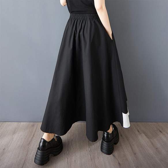 大きいサイズ スカート　モノトーン　レディース 春夏　 新品 ウエストゴム 3枚目の画像