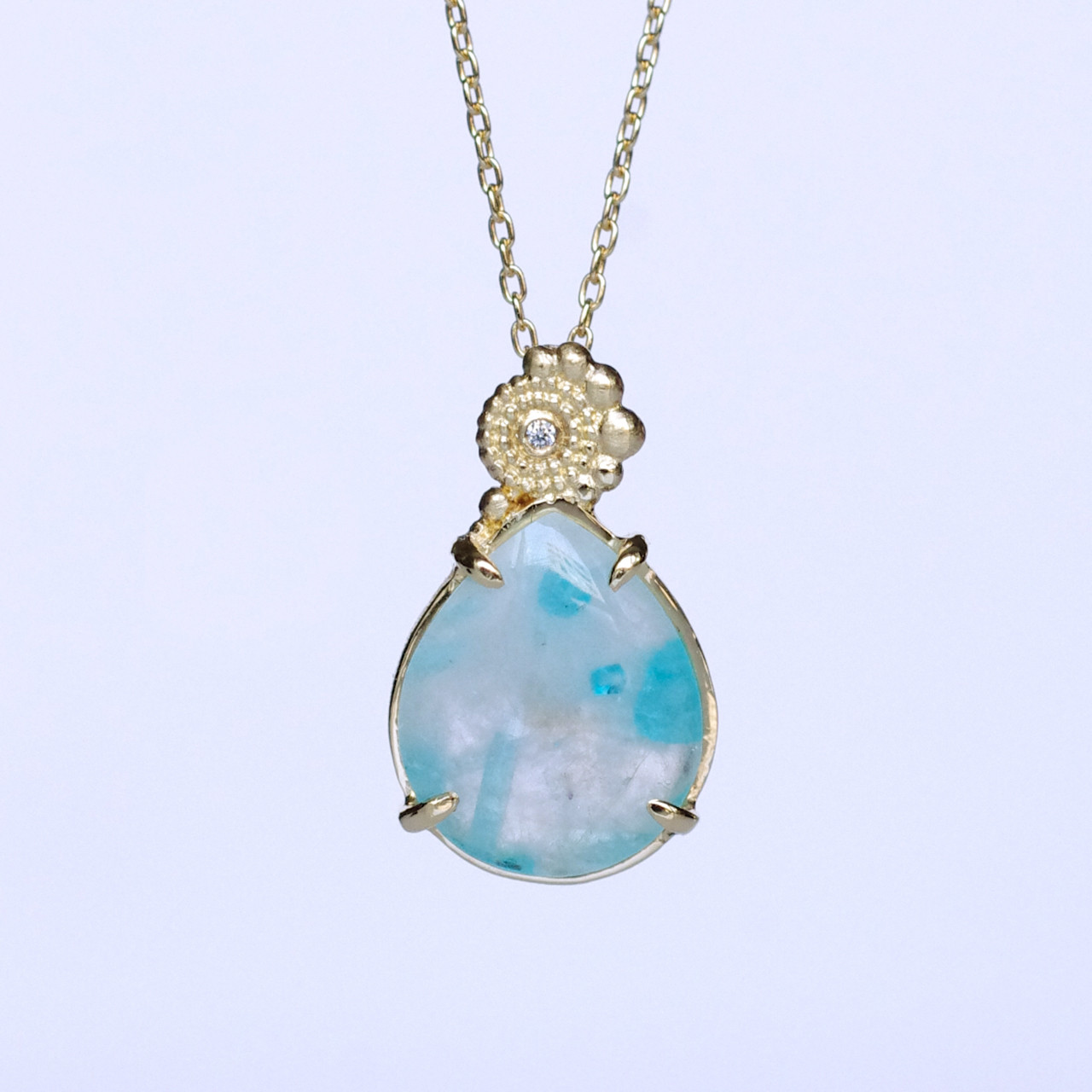 パライバトルマリンインクォーツ＆ダイヤ K18ネックレス 【DAHMAF】 (ダマフ) [D018]