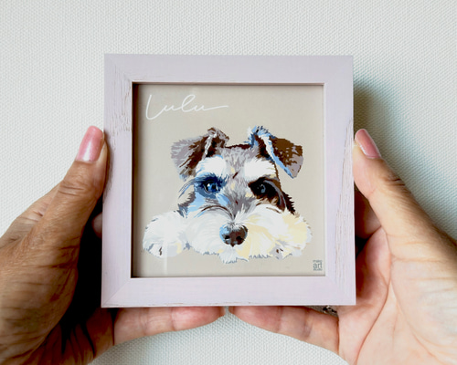 100~150mm 上質木製額と手書きイラストセット スタンド 壁掛け 正方形