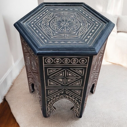 モロッコ　サイドテーブル　青 イタリア製 象嵌コーヒーテーブル（サイドテーブル） ブルー｜Y-KAGU