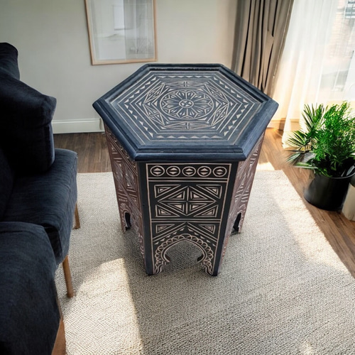 オーダーメイド・モロッコ風 木製テーブル（六角形） サイドテーブル