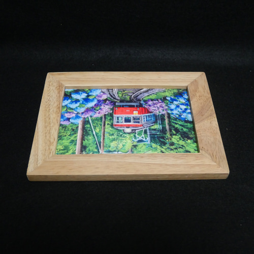 ポストカードLサイズ額付き【紫陽花薫る箱根登山鉄道】 絵画