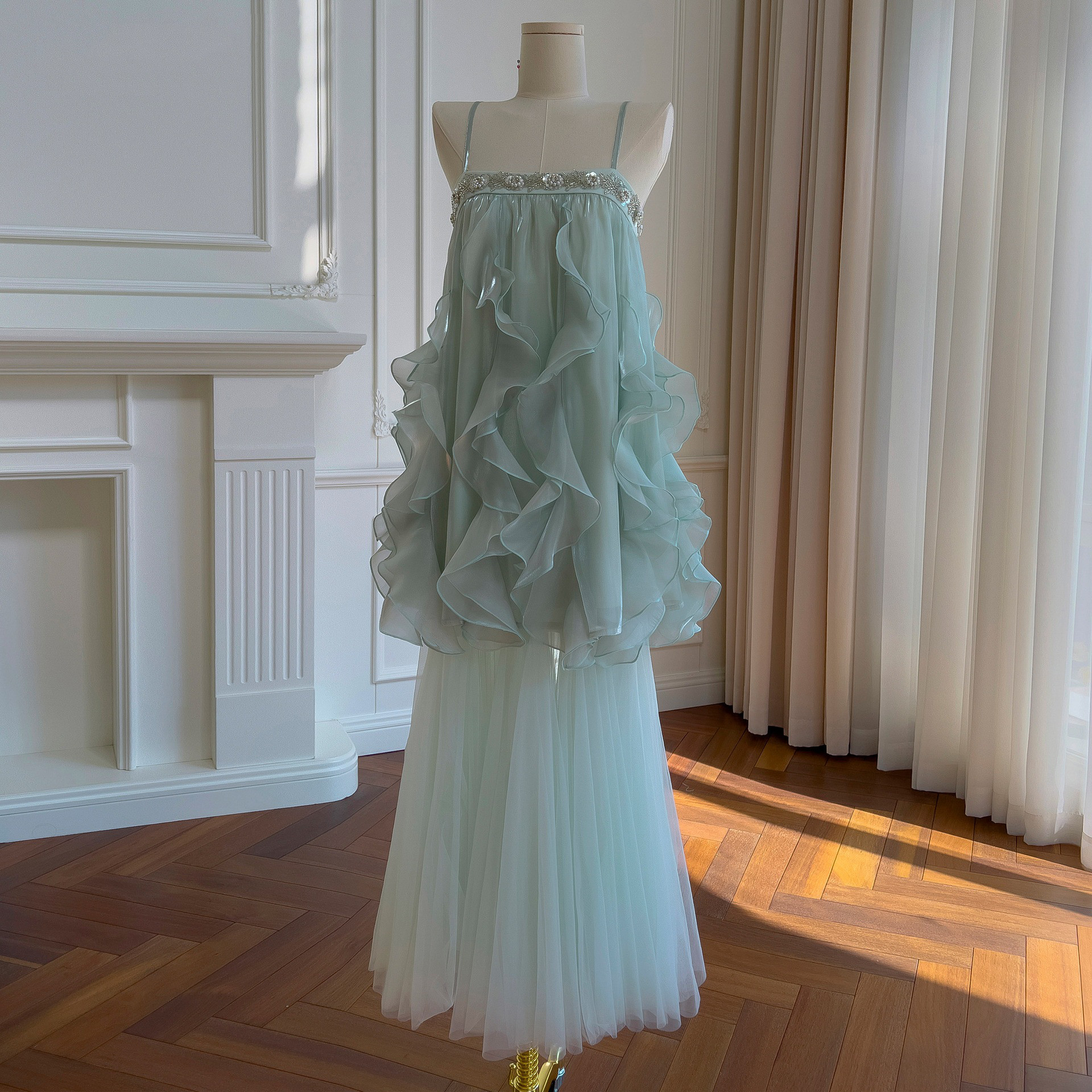 ドレス パーティードレス ウェディング 上下セット 緑 上品 高級感 優雅 韓国風 結婚式 お呼ばれ 同窓会