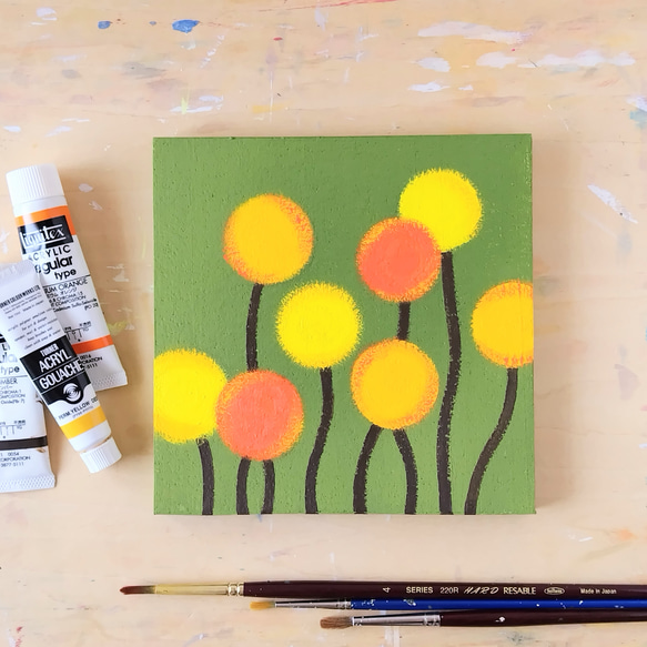 「和モダン＊苔色＊クラスペディア」コルクボードの原画＊アートパネル 1枚目の画像