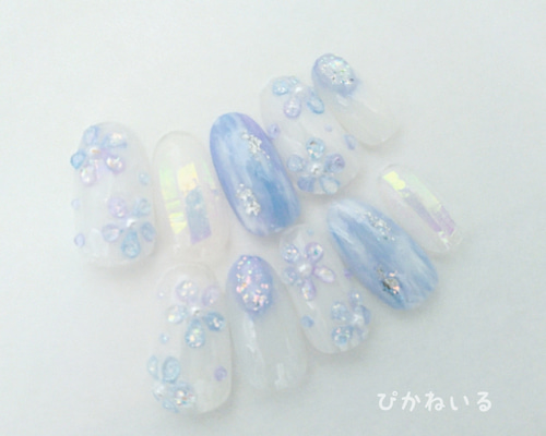 ネイルチップ 花 ニュアンス ちゅるん うるうる フルオーダー オーダーネイル 4091440579d14cfb14d1391596dc0c