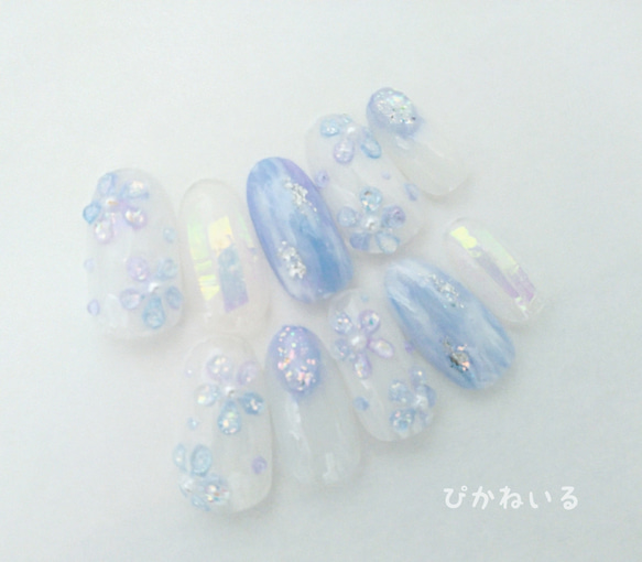 うるうるミニフラワー　ちゅるん　梅雨　初夏　ネイルチップ 1枚目の画像