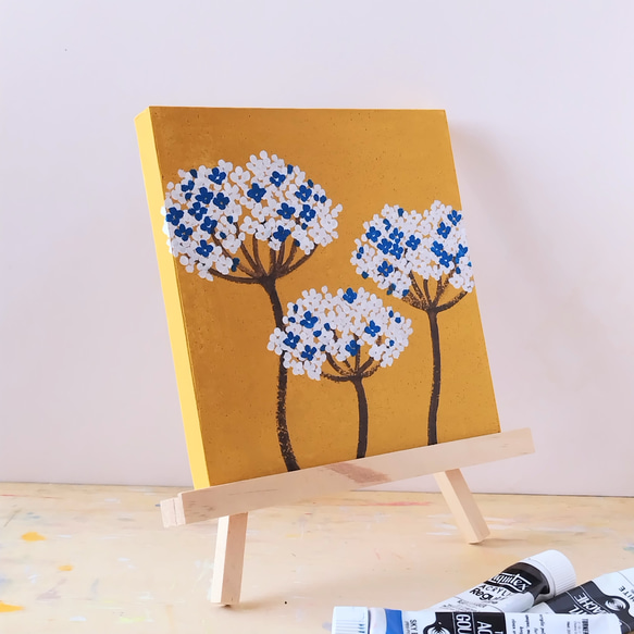 「和モダン＊黄土色＊レースフラワー」コルクボードの原画＊アートパネル 2枚目の画像