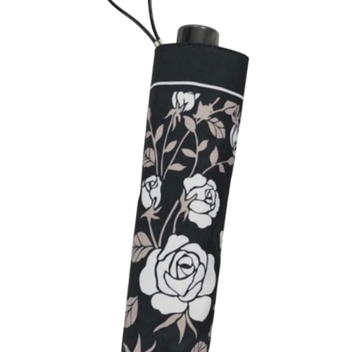 晴雨兼用折り畳み傘 黒 バラ 薔薇 ローズ花柄 日傘 雨傘 UV 傘・日傘