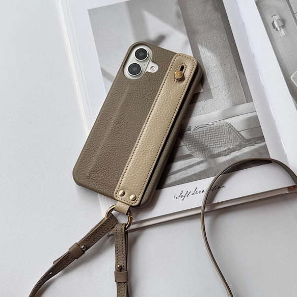 本革 カード収納 名入れハンドベルト バイカラーIphoneケース 本革 名入れ可 隠しポケット付き バイカラー ハンドベルト付き
