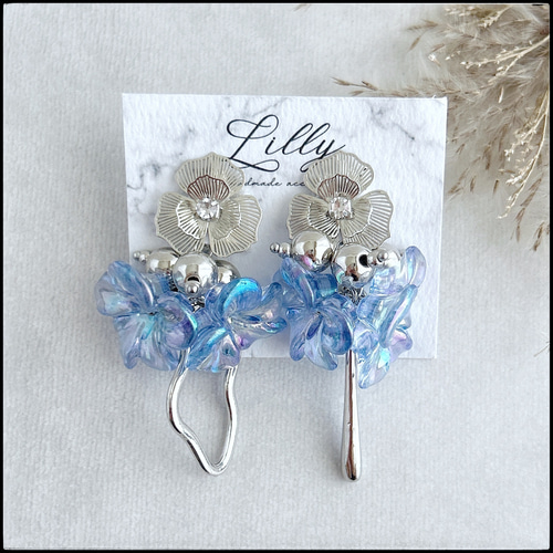 803 再販 シルバー×クリア 氷 アシンメトリー 大ぶり ピアス