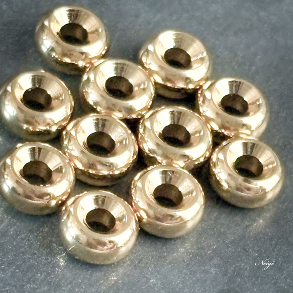 メタルパーツ ロンデル　ゴールドカラー　6×3mm 6個　天然石パーツ販売 2枚目の画像