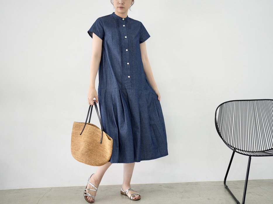 ピンタックワンピース半袖 ❤︎ 薄手デニム    No.344