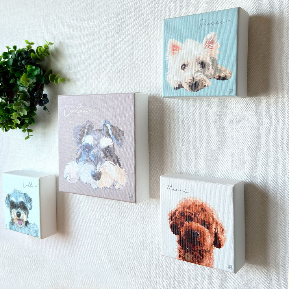 100~400mm キャンバスプリントと手描きイラストのセット販売 正方形 インテリア オーダー ペット肖像