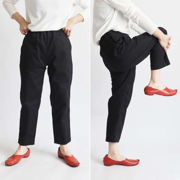 再入荷　８５ｃｍ　ストレッチ伸縮コットンチノ生地　ゆるっとスッキリ穿ける脚長パンツ巻き縫いレギパン チノパンR11