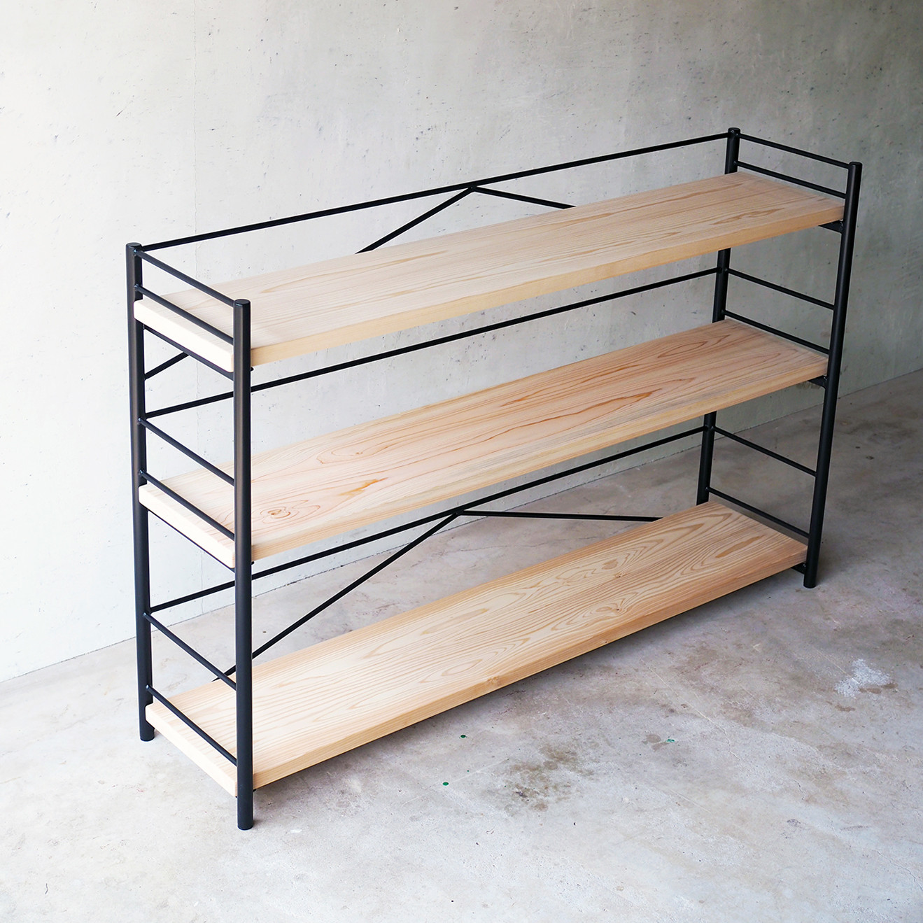 【 アイアン ブックシェルフ 】アイアン 国産 ヒノキ 無垢材 本棚 オープンラック 収納棚