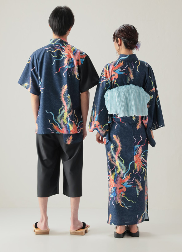 九谷焼作家が描く文様 ユニセックス甚平　上下２点セット 鳳凰【KUTANI×KIMONO】 8枚目の画像