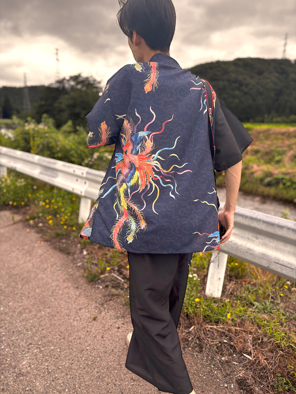 九谷焼作家が描く文様 ユニセックス甚平　上下２点セット 鳳凰【KUTANI×KIMONO】 15枚目の画像