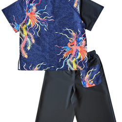 九谷焼作家が描く文様 ユニセックス甚平　上下２点セット 鳳凰【KUTANI×KIMONO】 2枚目の画像