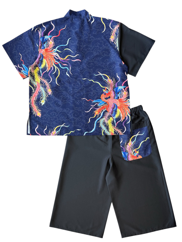 九谷焼作家が描く文様 ユニセックス甚平　上下２点セット 鳳凰【KUTANI×KIMONO】 2枚目の画像