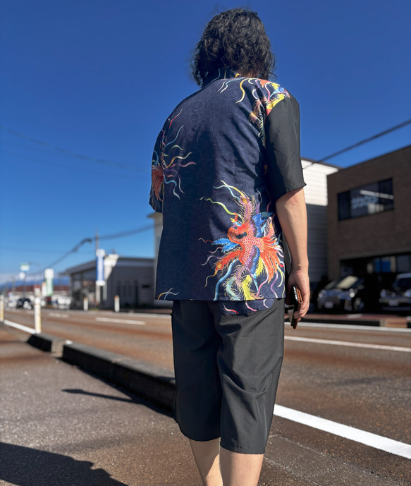 九谷焼作家が描く文様 ユニセックス甚平　上下２点セット 鳳凰【KUTANI×KIMONO】 10枚目の画像