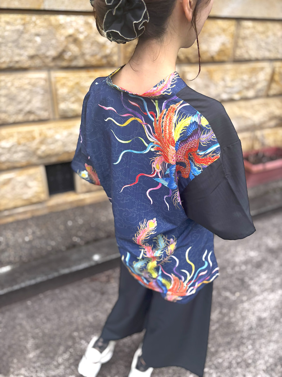 九谷焼作家が描く文様 ユニセックス甚平　上下２点セット 鳳凰【KUTANI×KIMONO】 13枚目の画像