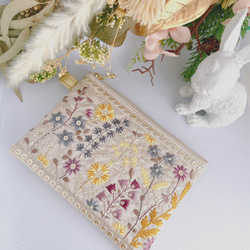 インド刺繍リボン x 合皮ポーチ ♡16cmファスナー♡フェイクレザー